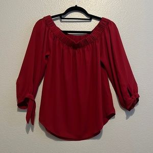 Burgundy top, cute off the shoulder